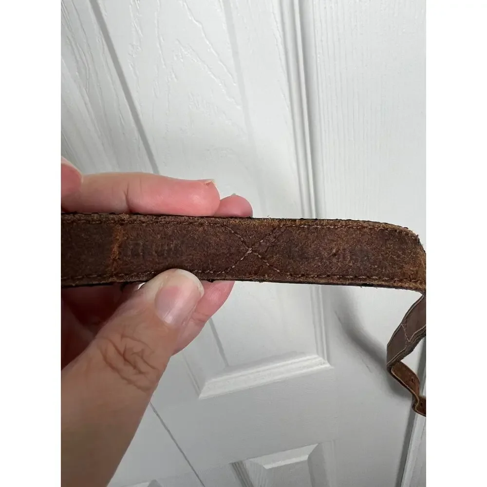 Brown Genuine Leather Belt Contrast Stich Detail Brass Buckle .75